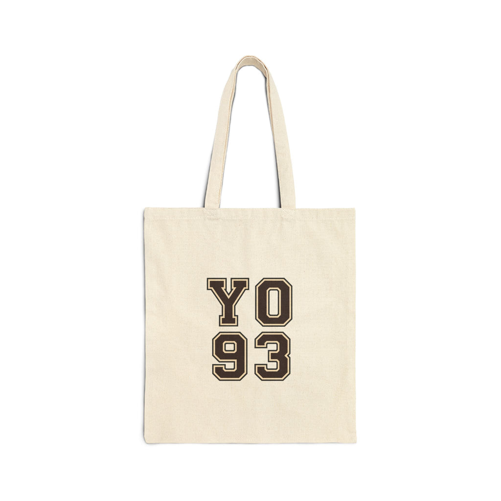 YO 93 Tote | Varsity Lettering, Sports Jersey Number, Retro Collegiate Style