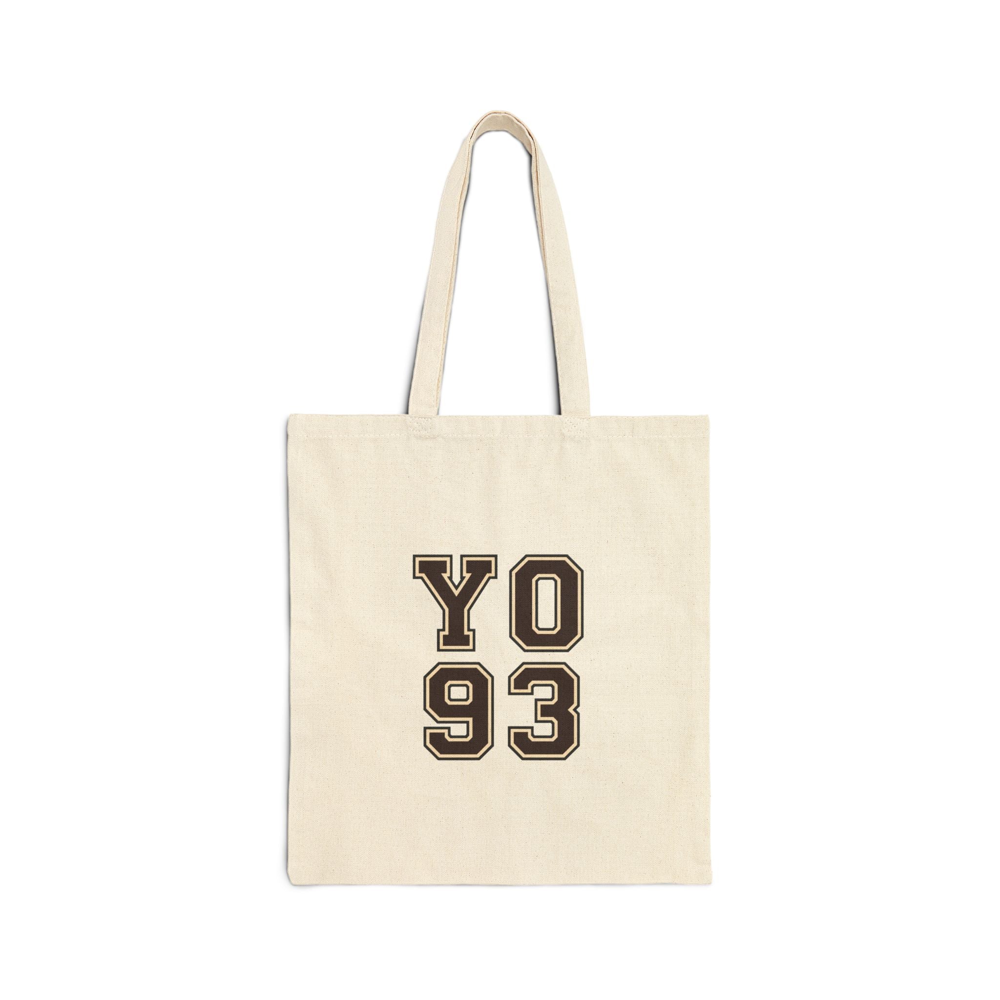YO 93 Tote | Varsity Lettering, Sports Jersey Number, Retro Collegiate Style