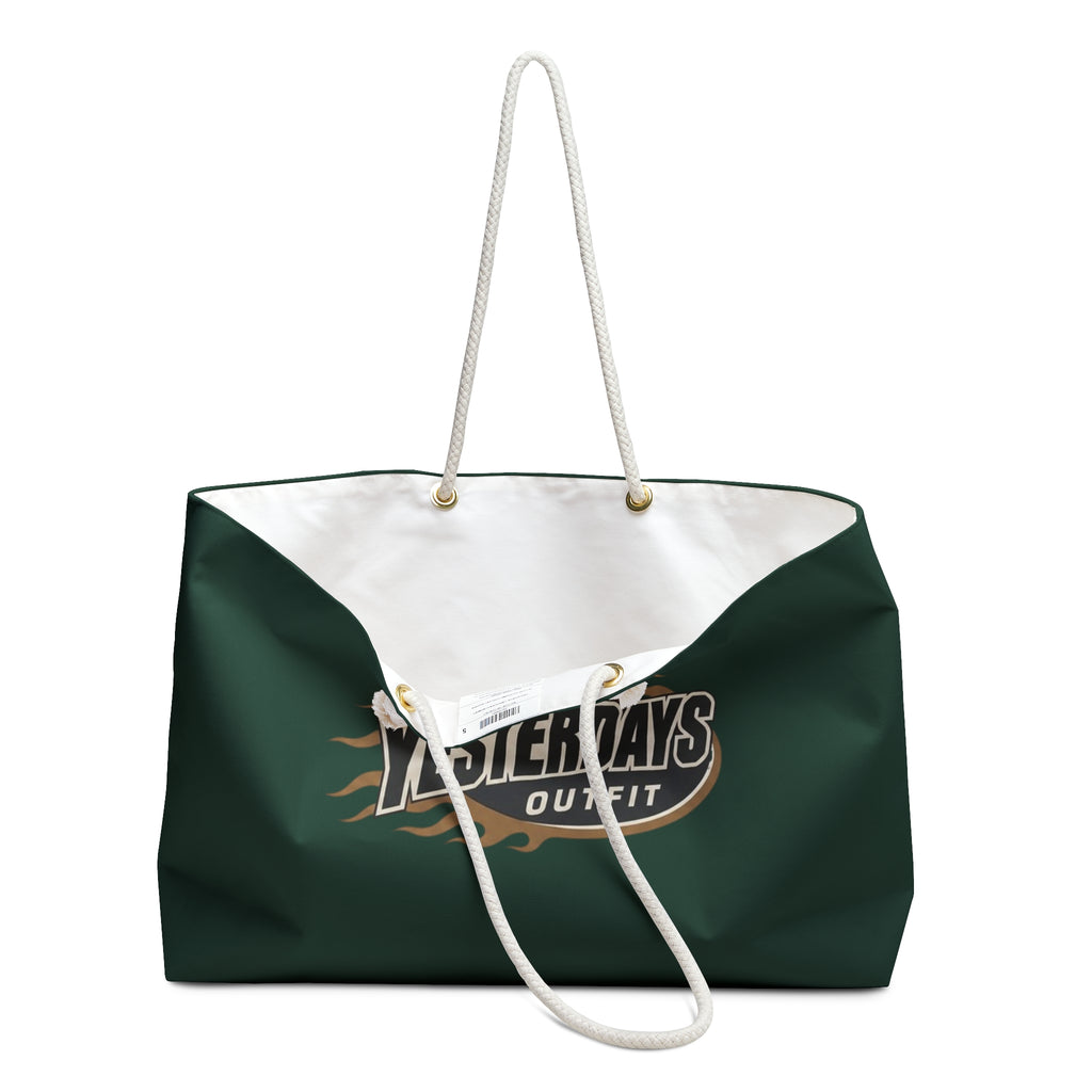 Yesterdays Outfit logo Weekender Bag | Green canvas travel tote