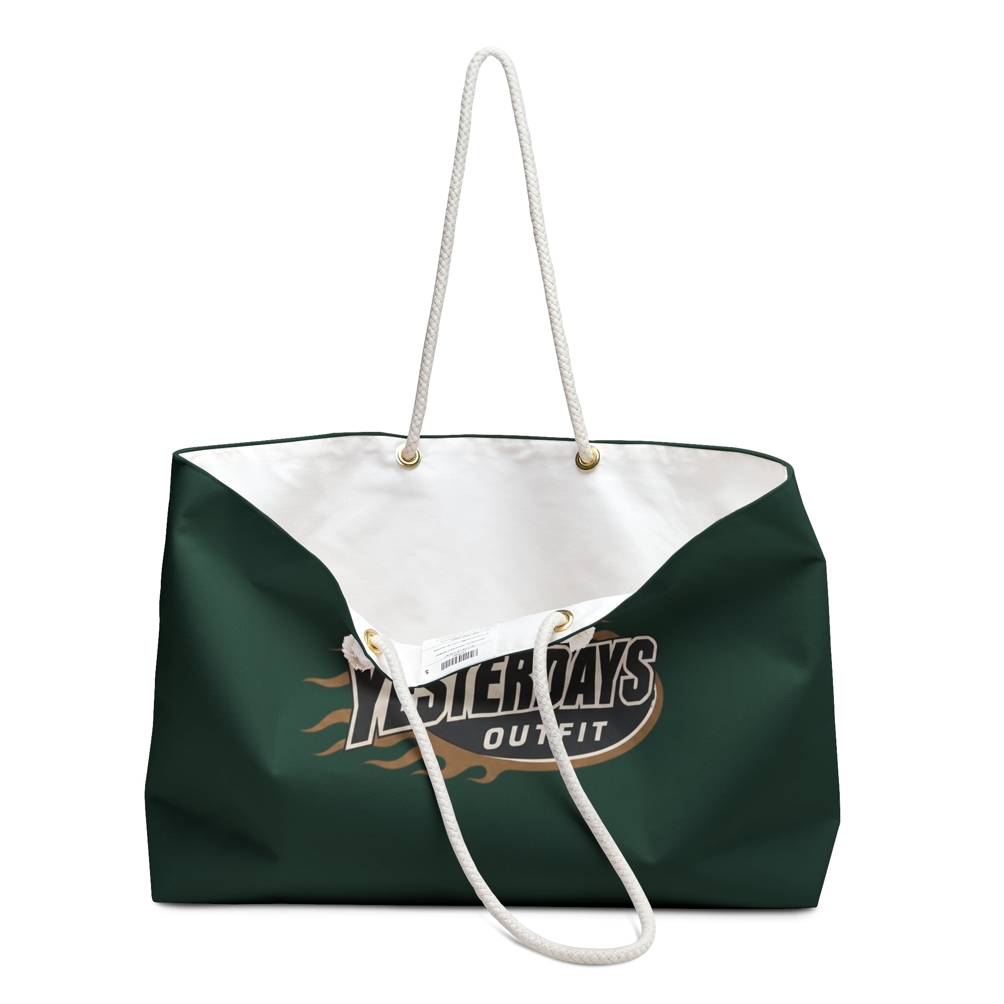 Yesterdays Outfit logo Weekender Bag | Green canvas travel tote