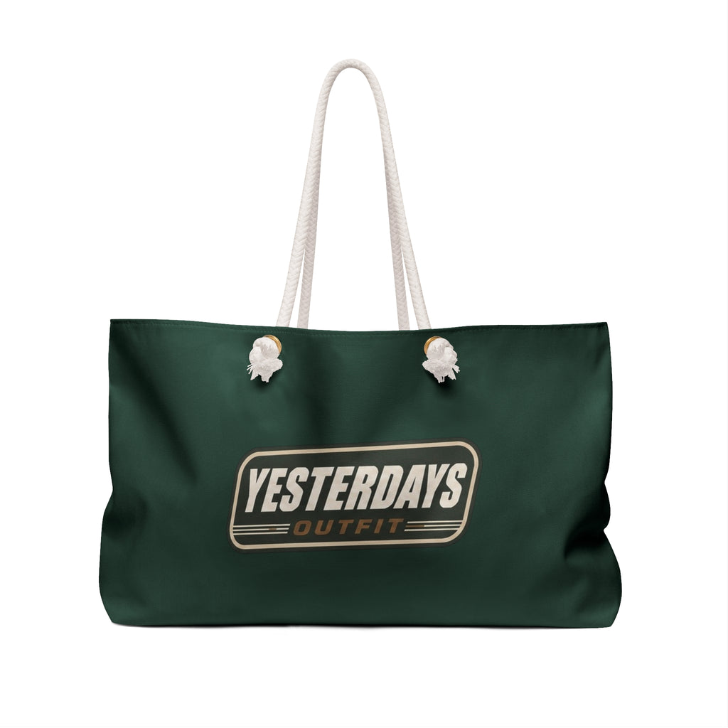 Yesterdays Outfit logo Weekender Bag | Green canvas travel tote
