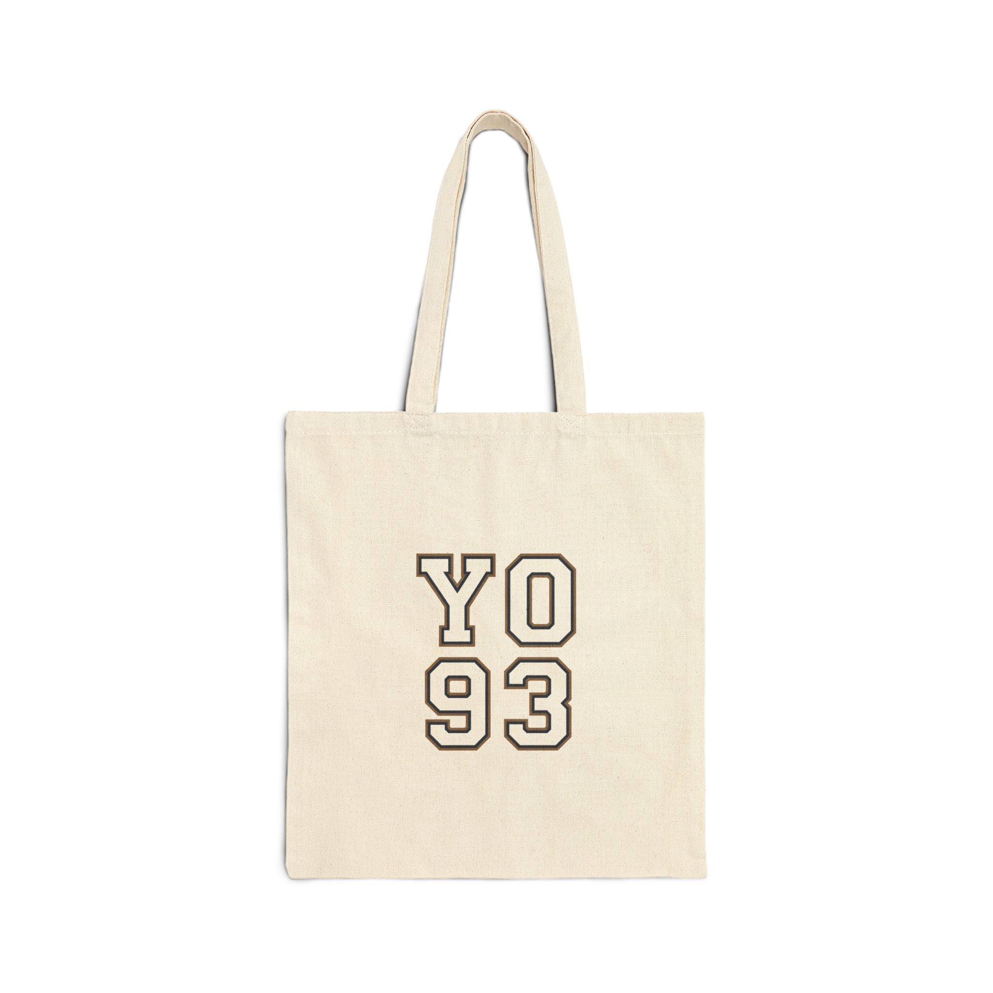 YO 93 Tote | Varsity Lettering, Sports Jersey Number, Retro Collegiate Style