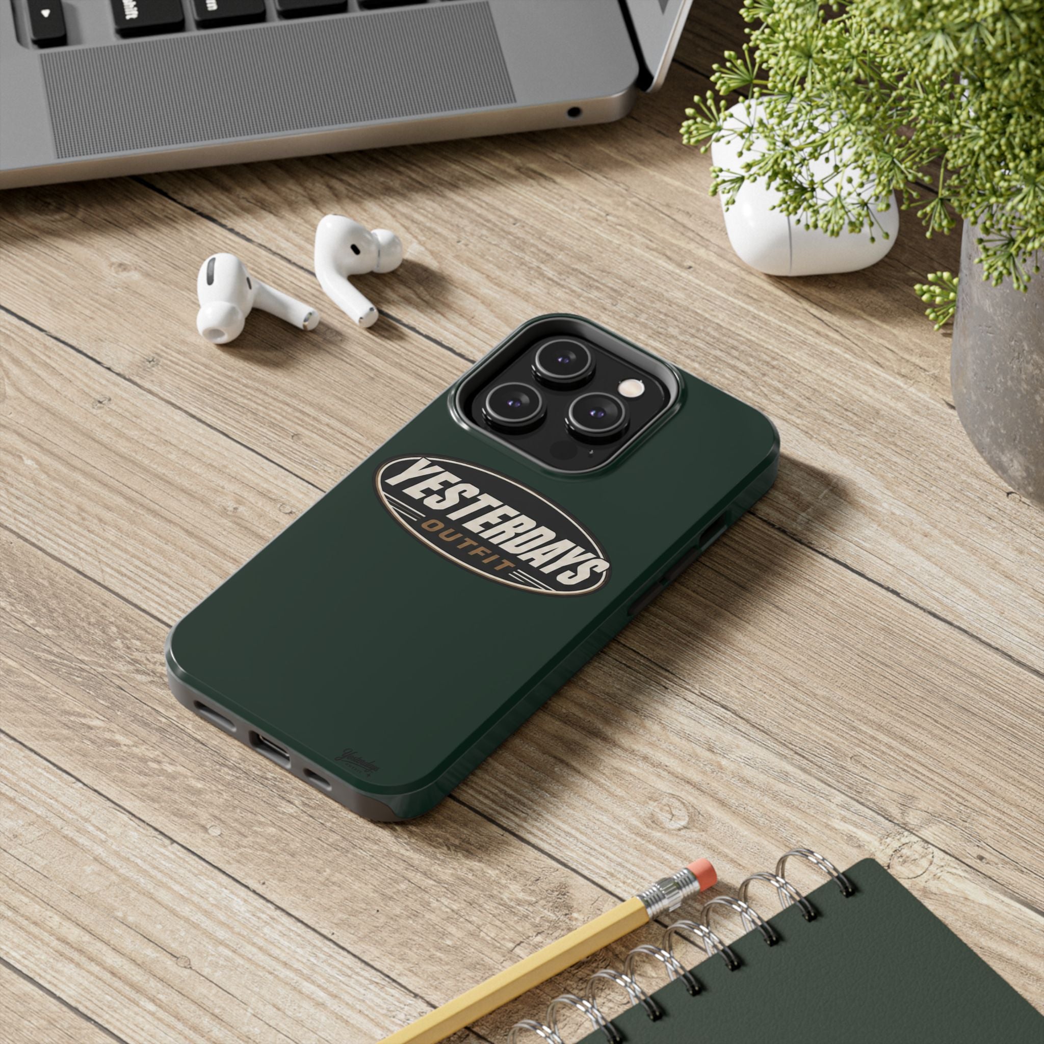 Yesterdays Outfit Logo Tough Phone Case | Retro Oval Badge, Dark Green