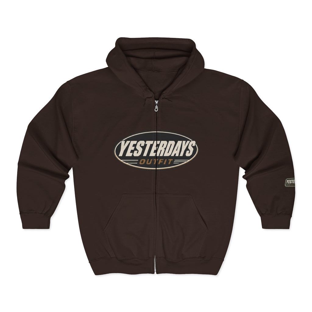 Yesterdays Outfit oval logo Full Zip Hoodie | Vintage badge sweatshirt