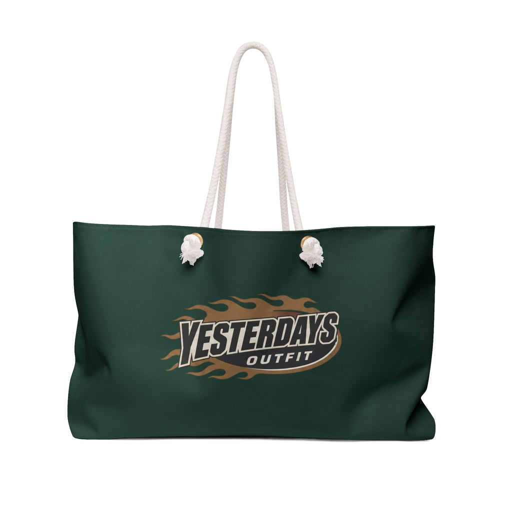 Yesterdays Outfit logo Weekender Bag | Green canvas travel tote